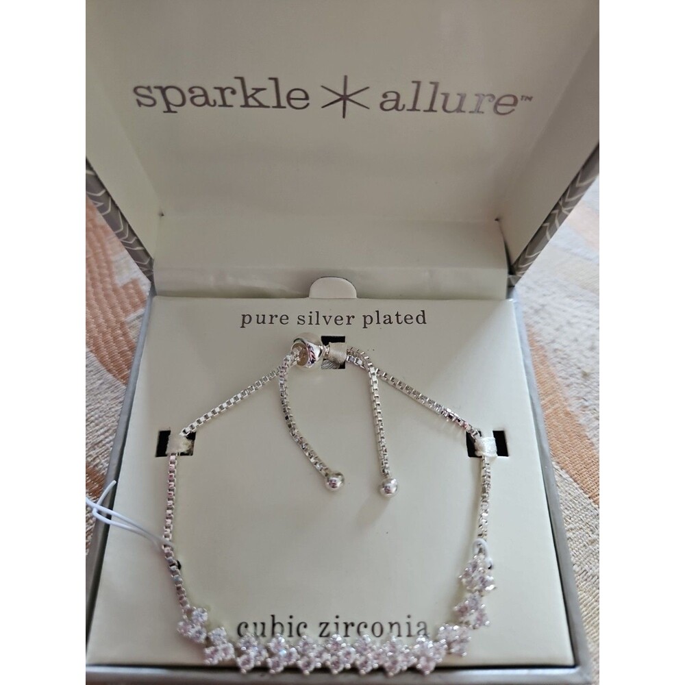 Sparkle Allure CZ Silverplated Adjustable Bracelet NEW